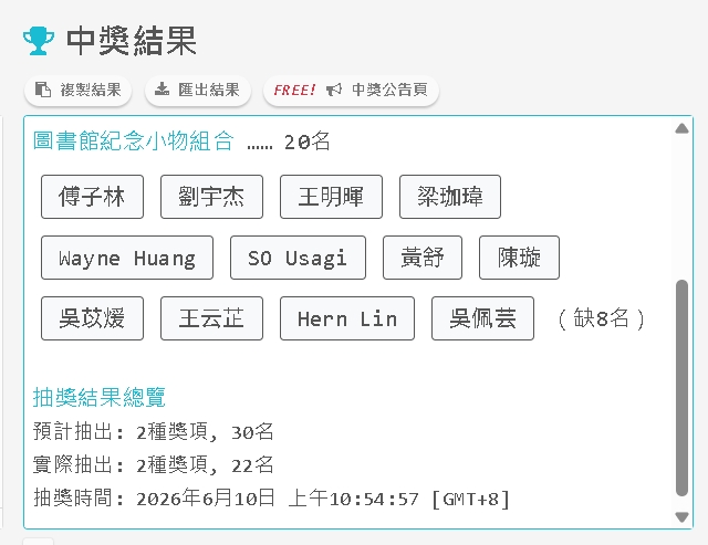 中獎結果_圖書館紀念小物